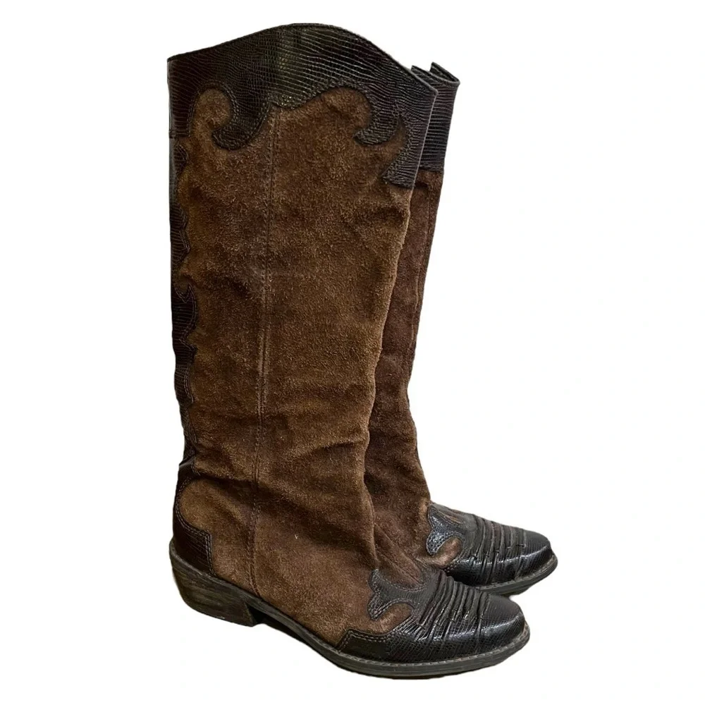 Brown suede and leather Franco Sarto Willow cowboy cowgirl western boots 5.5 - Picture 5 of 10